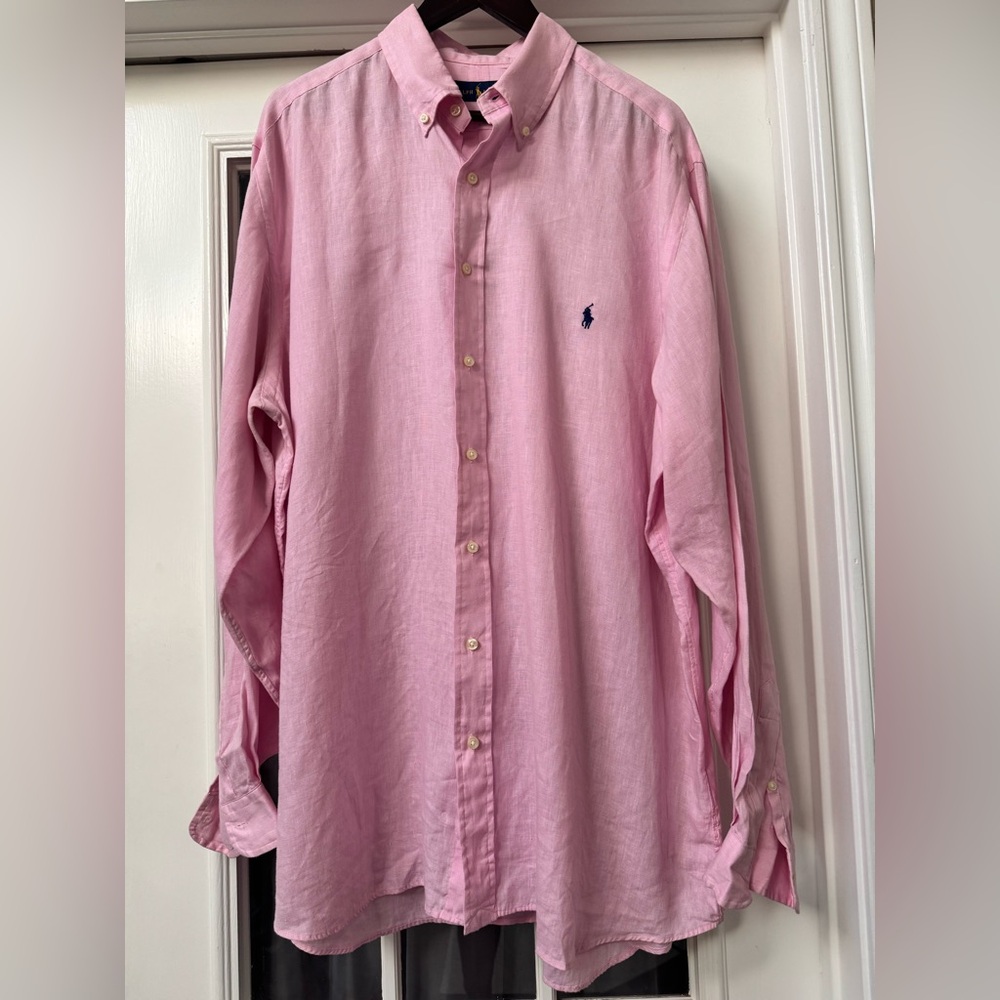 Ralph Lauren Men’s Pink Linen Button-Down Shirt XLT